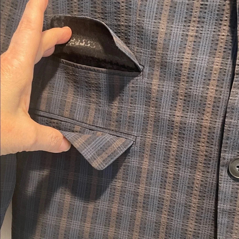 John Varvatos Dark Navy Plaid Sport Double Button 3 Pocket Back Flaps Jacket